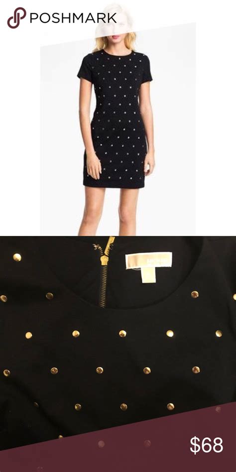 michael kors black zipper dress|Michael Kors black studded dress.